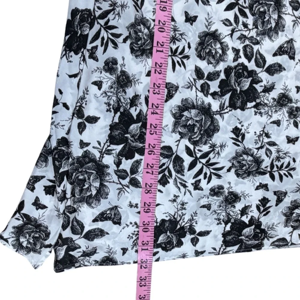 Victorias Secret Black White Floral Lace Trim Satin Slip Dress Nightgown Medium